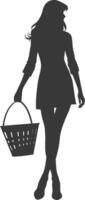 Silhouette women with Shopping basket full body black color only vector