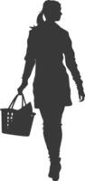 Silhouette women with Shopping basket full body black color only vector