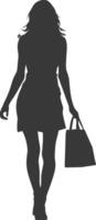 silueta mujer con compras bolso lleno cuerpo negro color solamente vector