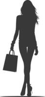 Silhouette Woman with Shopping bag full body black color only vector