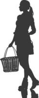 Silhouette women with Shopping basket full body black color only vector