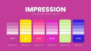 Color palette in Impression colour theme collections. Color inspiration or colour chart with codes number. Color combination set of RGB. Colors for graphic design, art, fashion, or web design. vector