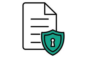 document protection icon. document with shield. icon related to information technology. flat line icon style. technology element illustration vector