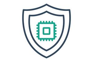 computer security icon. cpu with shield. icon related to information technology. line icon style. technology element illustration vector