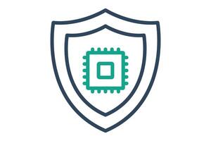 computer security icon. cpu with shield. icon related to information technology. line icon style. technology element illustration vector