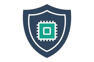 computer security icon. cpu with shield. icon related to information technology. solid icon style. technology element illustration vector