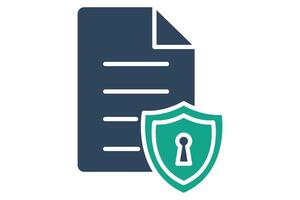 document protection icon. document with shield. icon related to information technology. solid icon style. technology element illustration vector