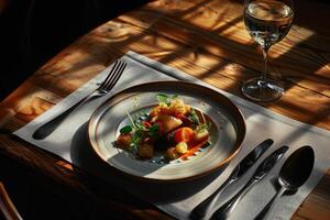 Vegetarian Delights, Colorful Cuisine on Ceramic Plate photo