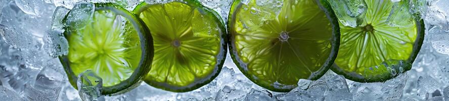 Refreshing Lemon Frozen in Ice, Close Up Citrus Chill photo