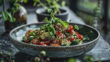 Vegetarian Delights, Colorful Cuisine on Ceramic Plate photo