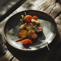 Vegetarian Delights, Colorful Cuisine on Ceramic Plate photo