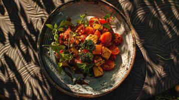 Vegetarian Delights, Colorful Cuisine on Ceramic Plate photo