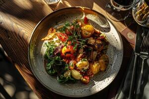 Vegetarian Delights, Colorful Cuisine on Ceramic Plate photo