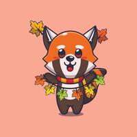 linda rojo panda con otoño hoja decoración vector