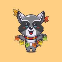 Cute raccoon with autumn leaf decoration vector