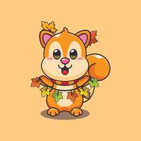 Cute squirrel with autumn leaf decoration vector