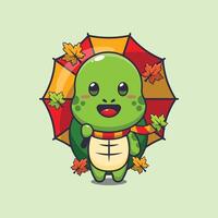 Cute turtle with umbrella at autumn season vector