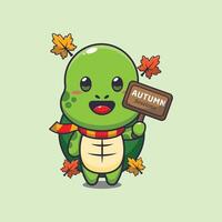 Cute turtle with autumn sign board vector