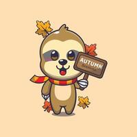 Cute sloth with autumn sign board vector