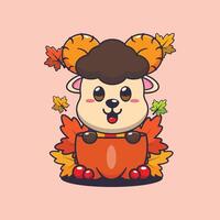 Cute ram sheep in a pumpkin at autumn season vector