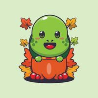 Cute turtle in a pumpkin at autumn season vector