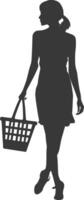 Silhouette women with Shopping basket full body black color only vector