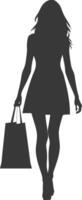 Silhouette Woman with Shopping bag full body black color only vector