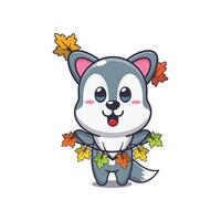 Cute wolf with autumn leaf decoration vector