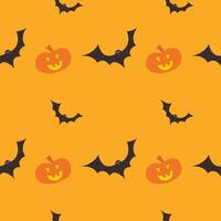 Halloween seamless pattern with bats and pumpkin lantern vector