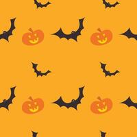 Halloween seamless pattern with bats and pumpkin lantern vector