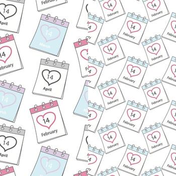 Calendar pages seamless patterns with St Valentines Day, White and Black Day date. Set of 2. Texture vector