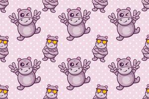 happy hippo animal character seamless pattern illustration vector