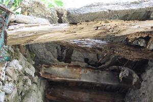 beams of a collapsed house photo