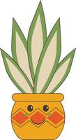 Kawaii Cartoon Potted Cactus on White Background. Isolated Illustration vector