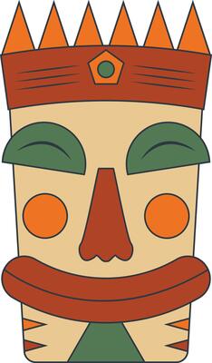 Hawaiian Tiki Mask in Flat Design. Isolated Illustration