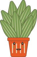 Kawaii Cartoon Potted Cactus on White Background. Isolated Illustration vector