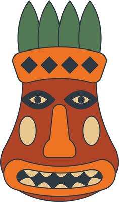 Hawaiian Tiki Mask in Flat Design. Isolated Illustration