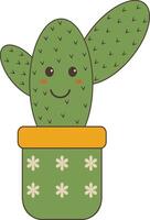 Kawaii Cartoon Potted Cactus on White Background. Isolated Illustration vector