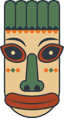 Hawaiian Tiki Mask in Flat Design. Isolated Illustration