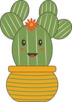 Kawaii Cartoon Potted Cactus on White Background. Isolated Illustration vector