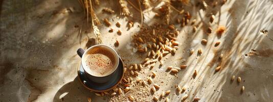 Barley Coffee and Grains, Rustic Beverage Concept photo