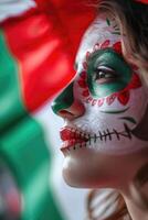 Portrait of a young woman with makeup of day of the dead and mexican flag photo