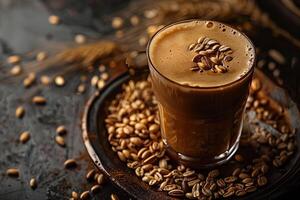 Barley Coffee and Grains, Rustic Beverage Concept photo
