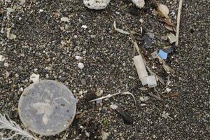 playa después tormenta, peligro a marina vida, el plastico desperdiciar, el plastico basura, el plastico, marina vida en peligro, contaminador personas foto