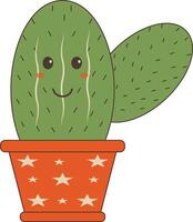 Kawaii Cartoon Potted Cactus on White Background. Isolated Illustration vector