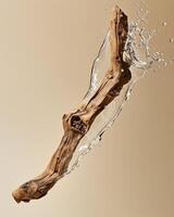 Natural Elegance, Suspended Dried Wood with Splashing Water photo