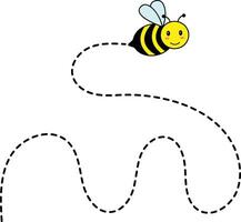 Bee Flying on Dotted Path. Isolated Illustration on a White Background vector