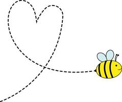 Bee Flying on Dotted Path. Isolated Illustration on a White Background vector