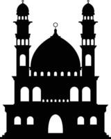 Isolated Black Silhouette of Mosque. Eid Mubarak. Illustration on White Background. vector