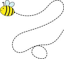 Bee Flying on Dotted Path. Isolated Illustration on a White Background vector